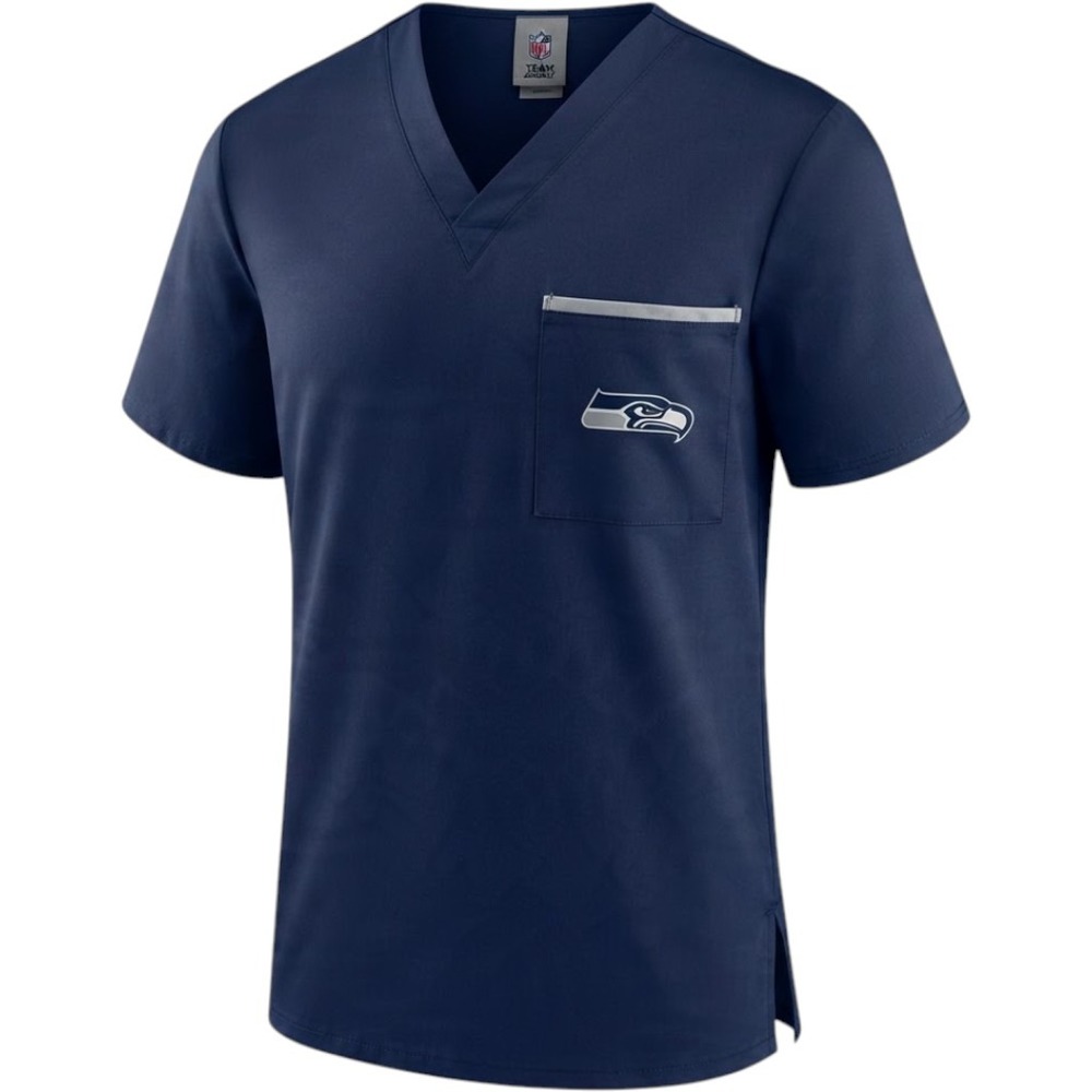 Seattle Seahawks NFL Team Apparel Scrub Top Unisex S Navy Embroidered Logo